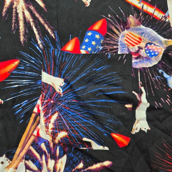 George Hawaiian Shirt Mens XL Black 4th Of July Firecrackers Party Button Up - Picture 3 of 8